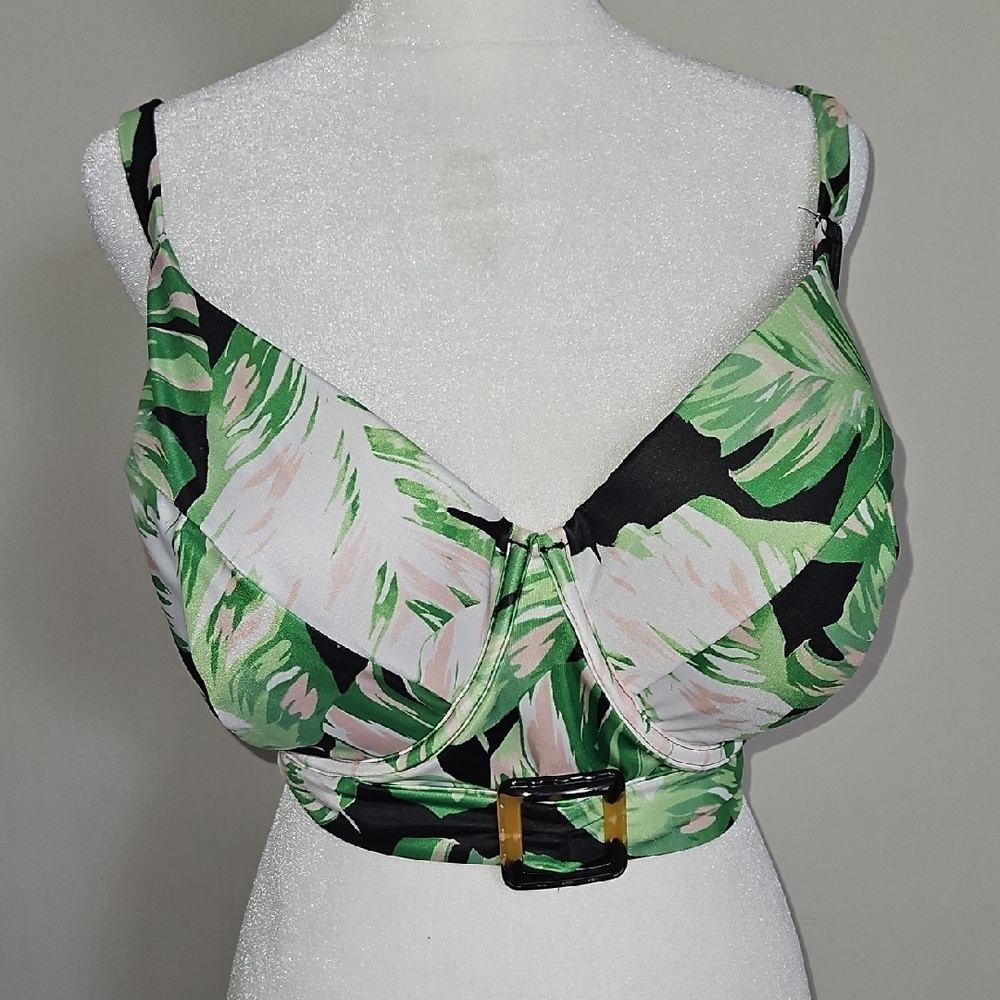 Swim By Cacique Women's Green Palm Print Lightly Lined Balconette Bikini Top - Picture 4 of 8
